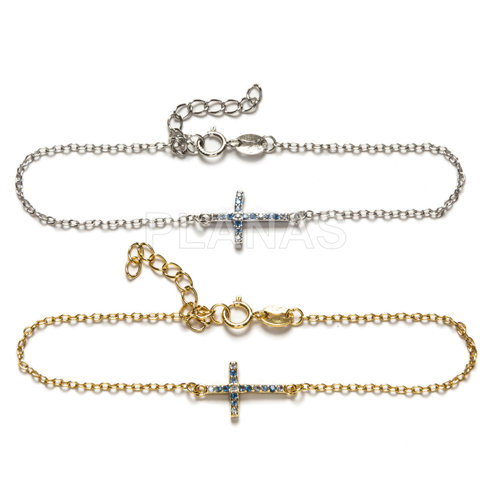 Pulsera en Plata de ley con Circonitas. CRUZ.