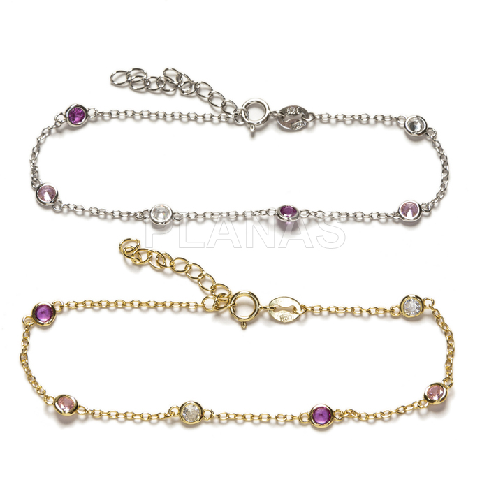 Pulsera en Plata de ley con Circonitas Rosas.  