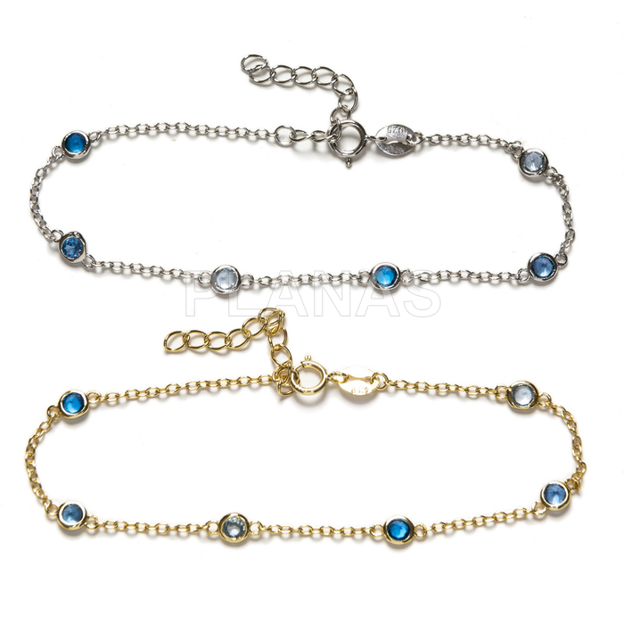 Pulsera en Plata de ley con Circonitas Azules.  