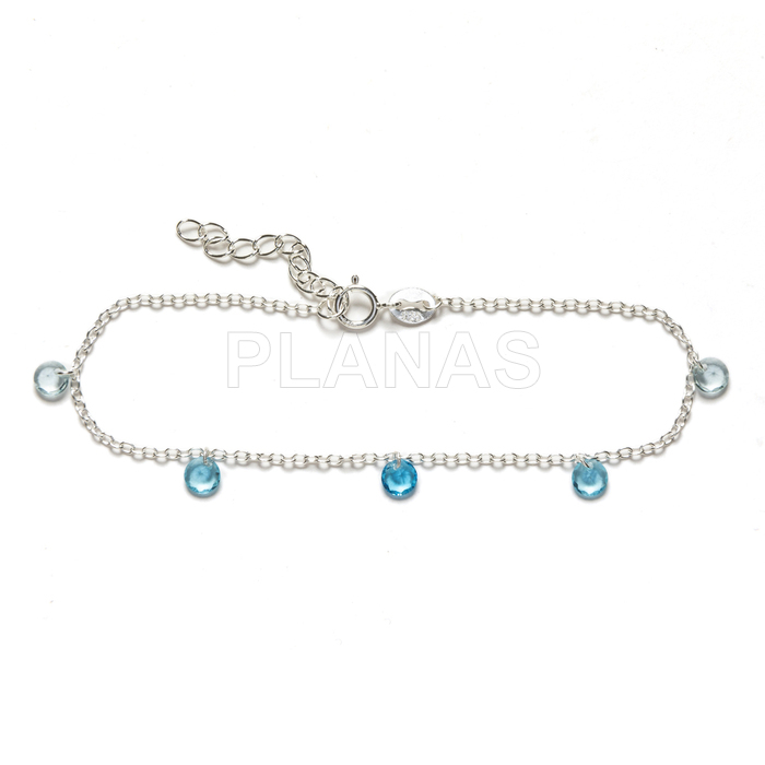 Pulseira ou tornozeleira em prata de lei e zircônias azuis.  