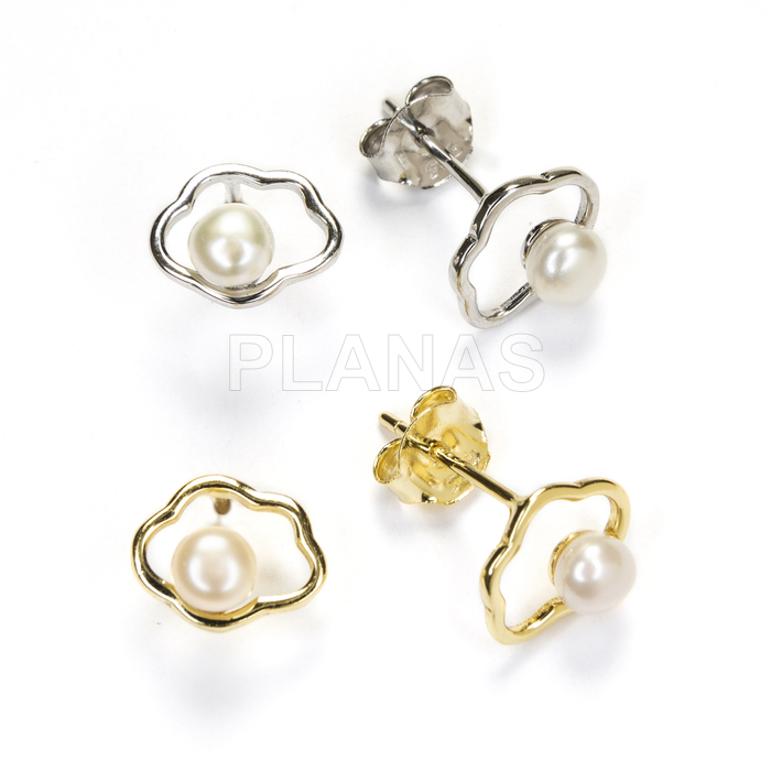 Pendientes en Plata de ley con Perla Cultivada. NUBE.