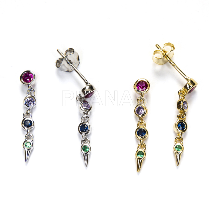Pendientes en plata de ley y Circonitas de colores.  