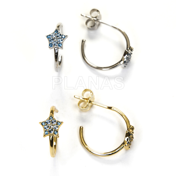 Aros en Plata de ley y Circonitas azules.  ESTRELLA.