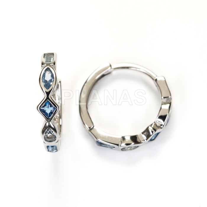 Aros en Plata de ley Rodiada y Circonitas Azules.   