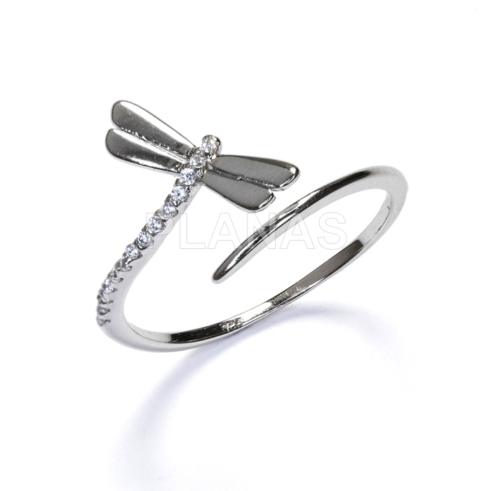 Anillo en Plata de ley Rodiada y Circonitas.  LIBELULA.