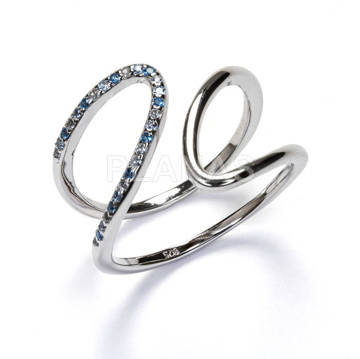 Anillo en Plata de ley Rodiada y Circonitas Azules.  