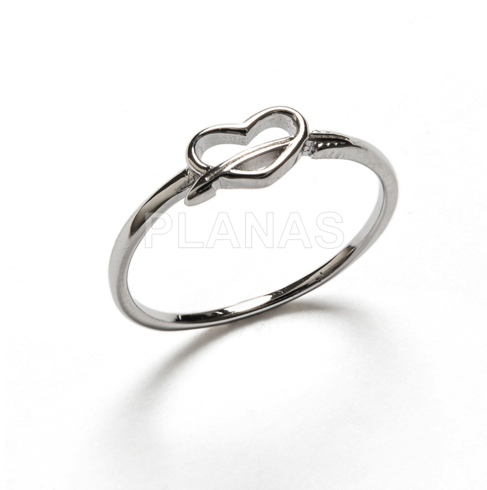 Anillo en Plata de Ley Rodiada. CORAZÓN.   