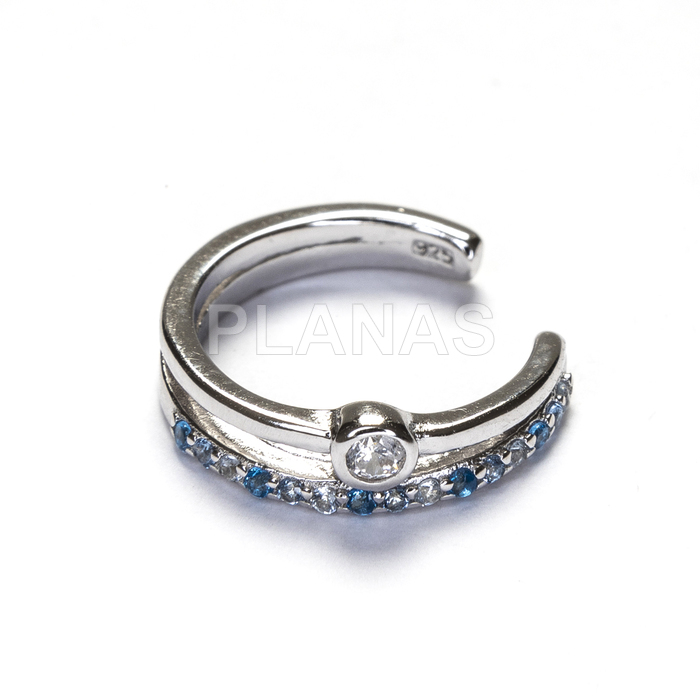 Cartilago en Plata de ley Rodiada con Circonitas Azules. 