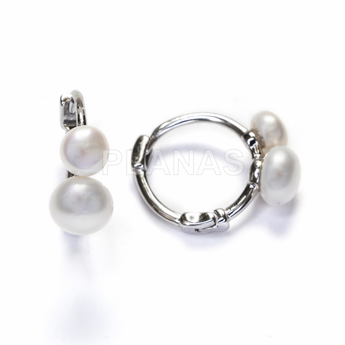 Aros en Plata de ley Rodiada con Perlas Cultivadas.  