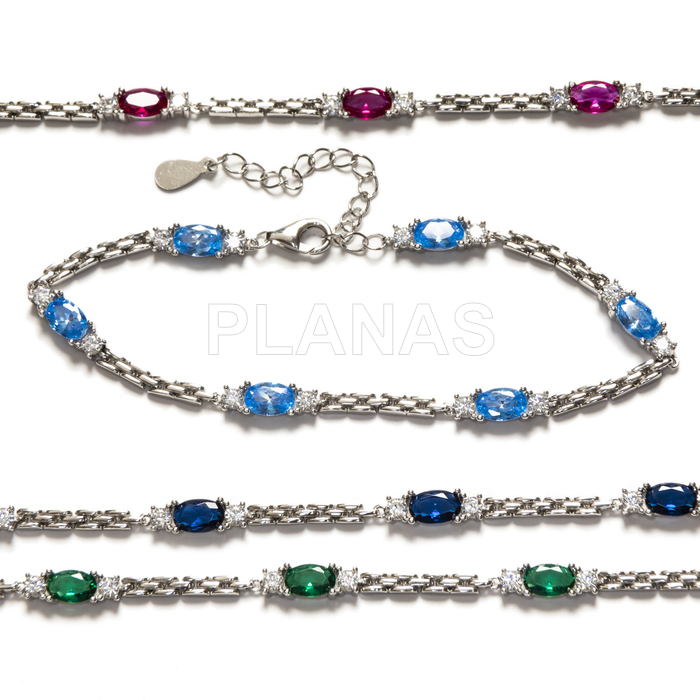 Pulsera en Plata de ley Rodiada y Circonitas.  