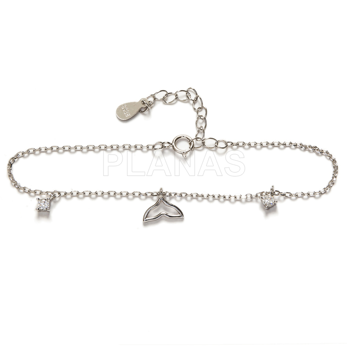 Pulsera en Plata de ley rodiada y Circonitas. COLA DE BALLENA.