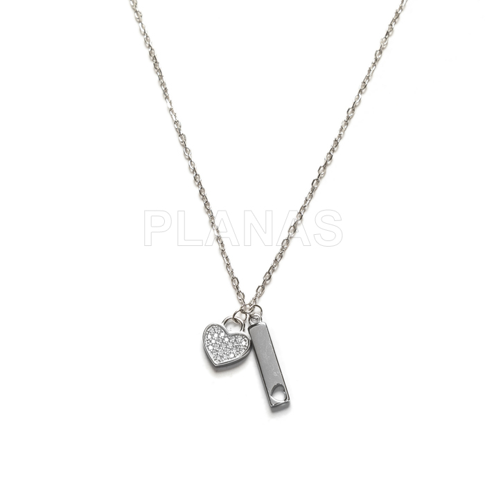 Collar en Plata de Ley Rodiada y circonitas. CORAZÓN.
