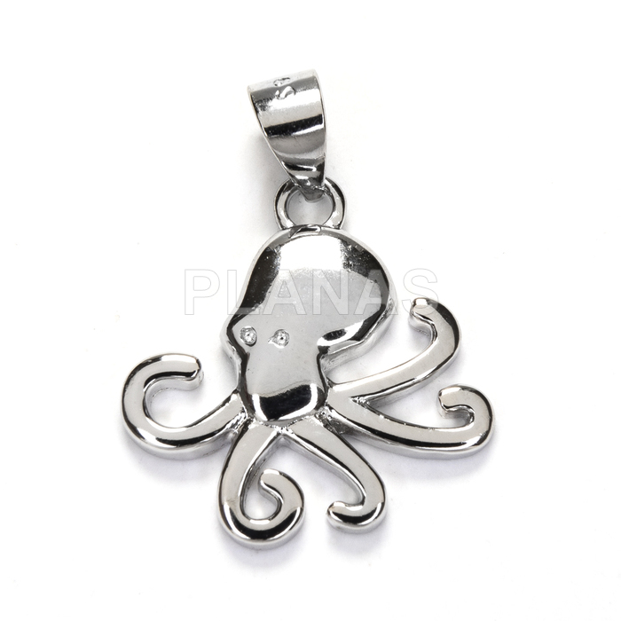 Colgante en Plata de ley rodiada. PULPO.