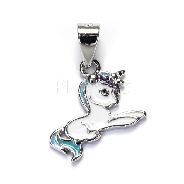 Colgante en Plata de ley rodiada y esmalte. UNICORNIO.