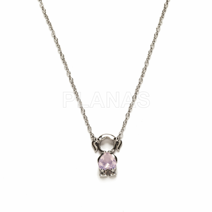 Colgante en Plata de ley rodiada y Circonita Rosa. NIÑA.