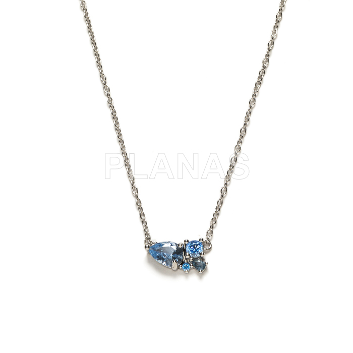 Colgante en Plata de ley rodiada y Circonitas azules.