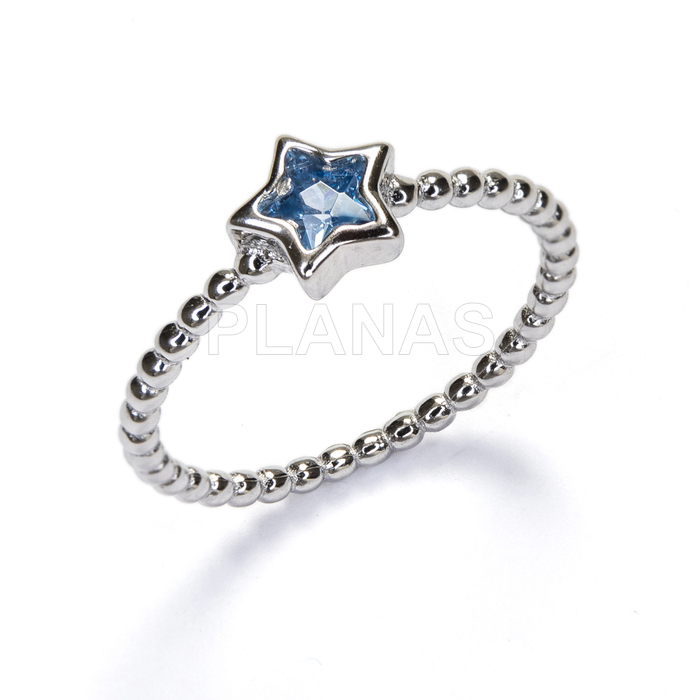 Anillo en Plata de ley Rodiada y Circonitas Azules. ESTRELLA.
