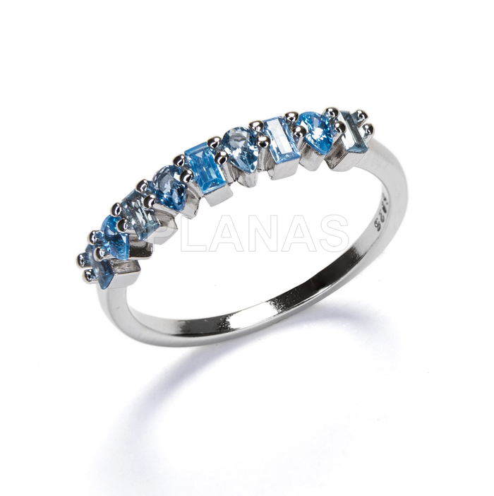Anillo en Plata de ley Rodiada y Circonitas Azules.  