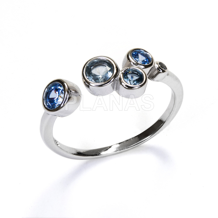 Anillo en Plata de ley Rodiada y Circonitas Azules.  
