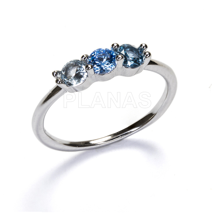 Anillo en Plata de ley Rodiada y Circonitas Azules.  