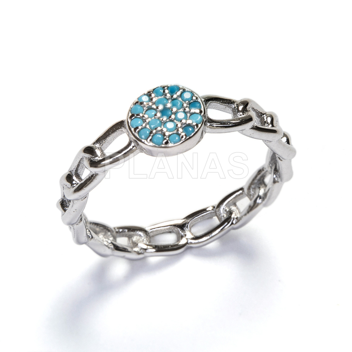 Anillo en Plata de ley Rodiada y Circonitas Azules.  