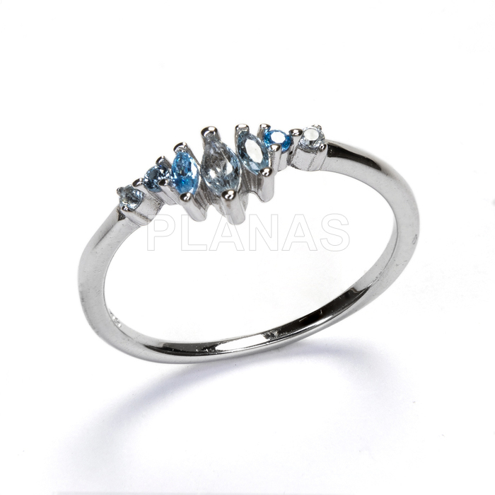 Anillo en Plata de ley Rodiada y Circonitas Azules.  