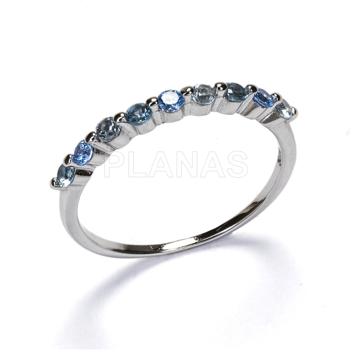 Anillo en Plata de ley Rodiada y Circonitas Azules.  