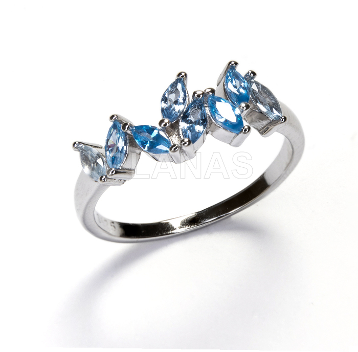 Anillo en Plata de ley Rodiada y Circonitas Azules.  