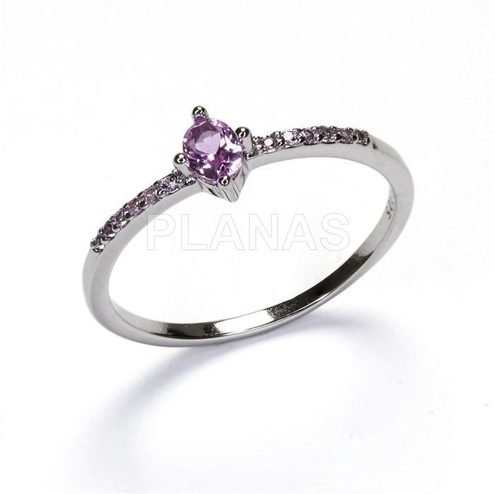 Anillo en Plata de ley Rodiada y Circonitas Rosas.  