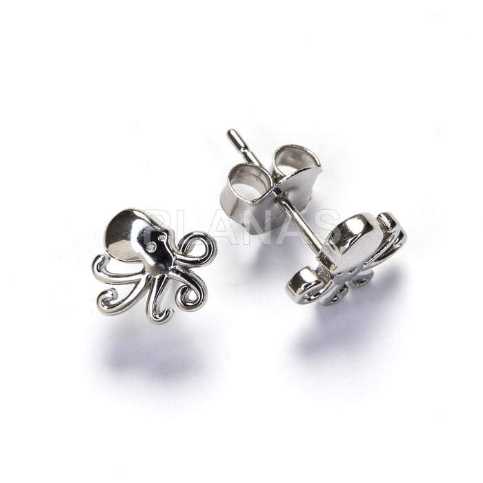 Pendientes en Plata de ley rodiada.  PULPO