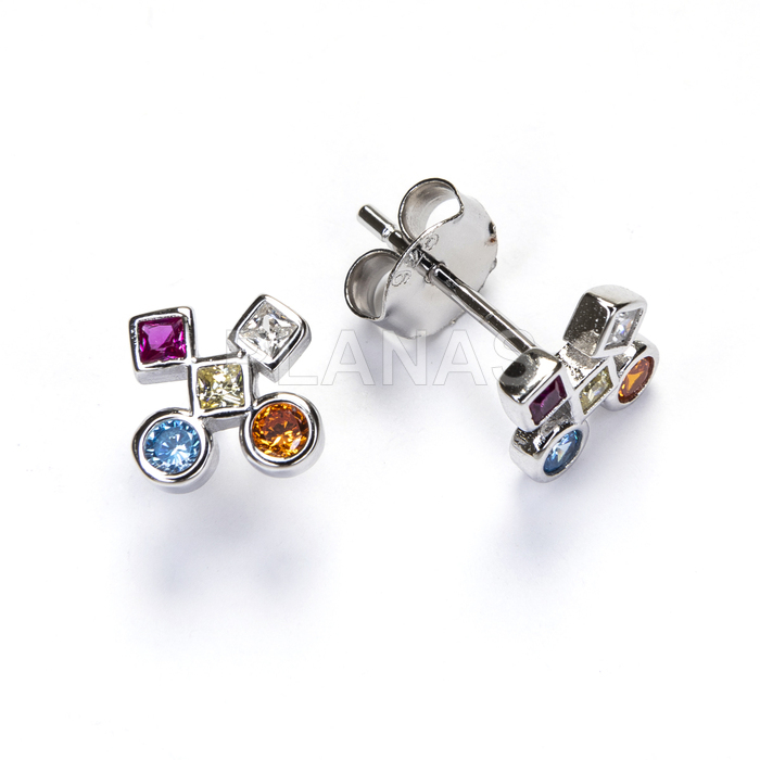 Pendientes en plata de ley rodiada y Circonitas de Colores.  CRUZ.