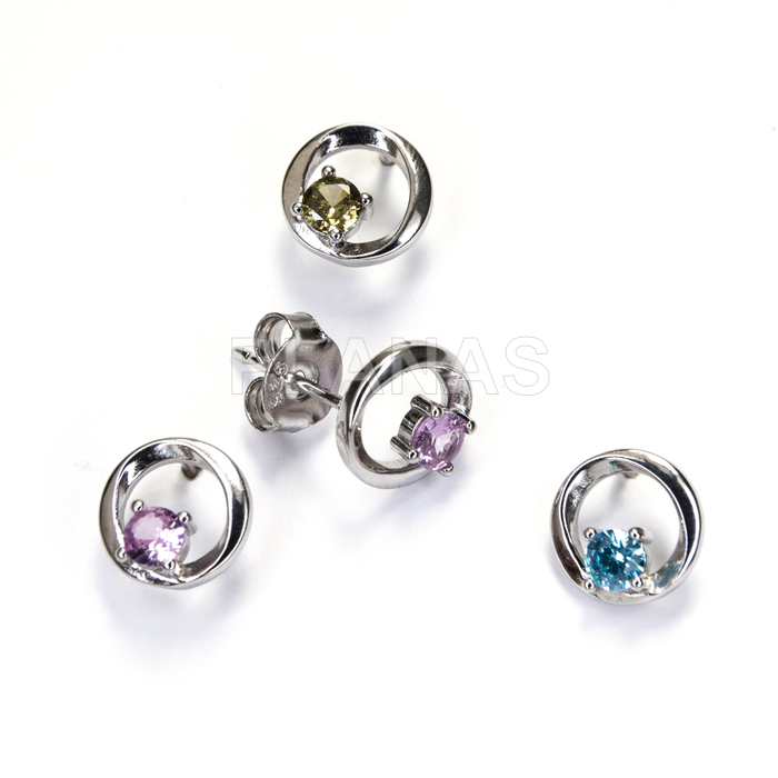 Pendientes en plata de ley rodiada y Circonitas.   
