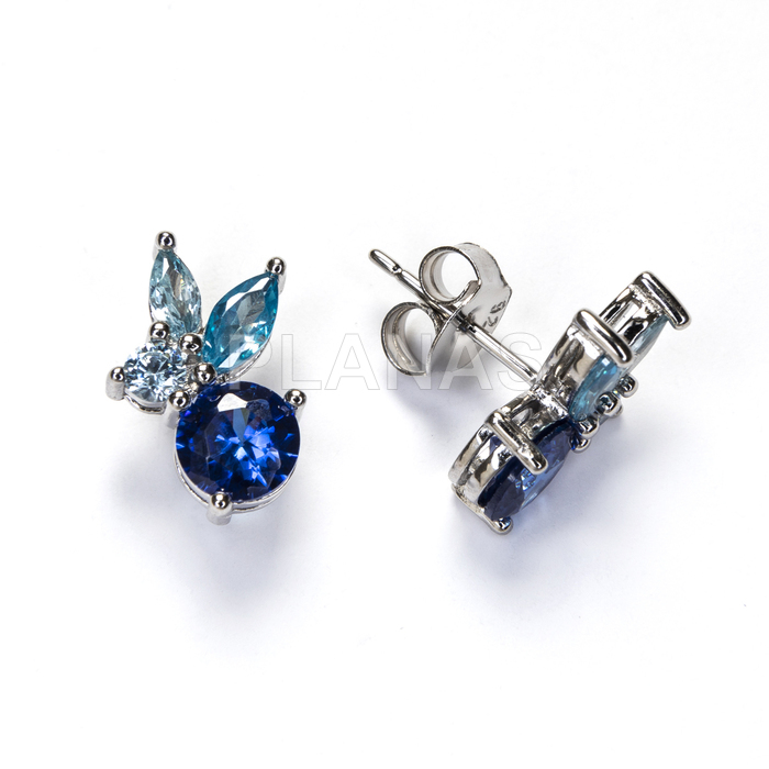 Pendientes en plata de ley rodiada y Circonitas Azules.   