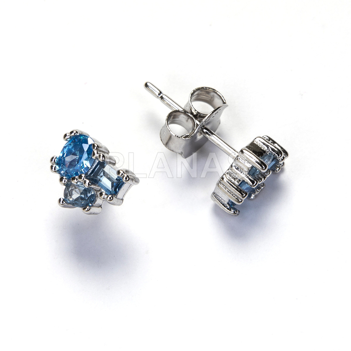 Pendientes en plata de ley rodiada y Circonitas Azules.   