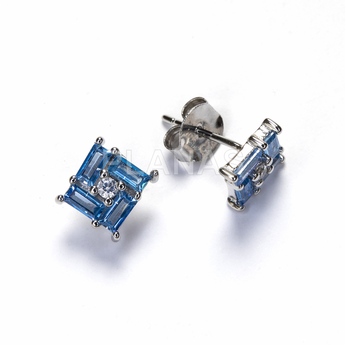 Pendientes en plata de ley rodiada y Circonitas Azules.   