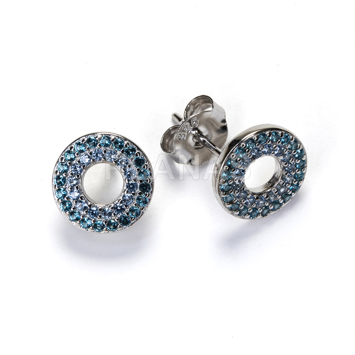 Pendientes en plata de ley rodiada y Circonitas Azules.   