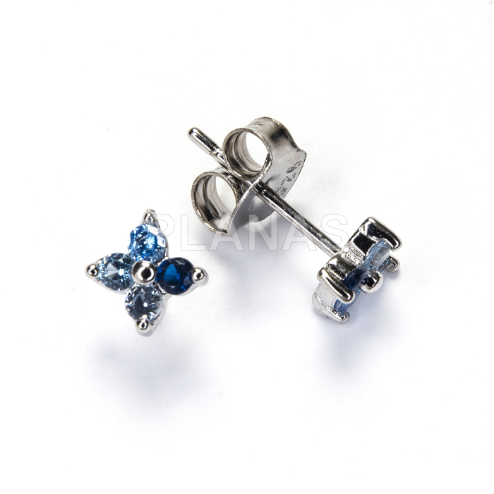 Pendientes en plata de ley rodiada y Circonitas Azules.   