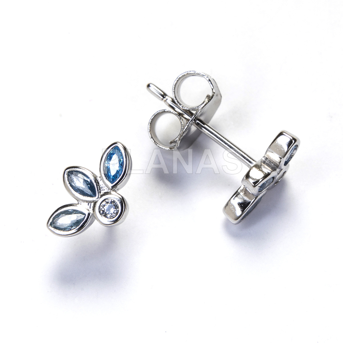 Pendientes en plata de ley rodiada y Circonitas Azules.   
