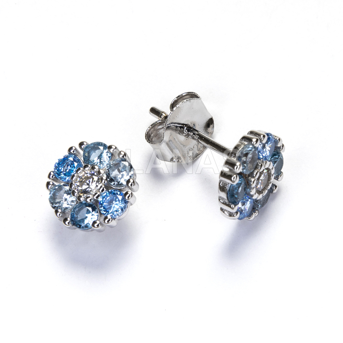 Pendientes en plata de ley rodiada y Circonitas Azules.   