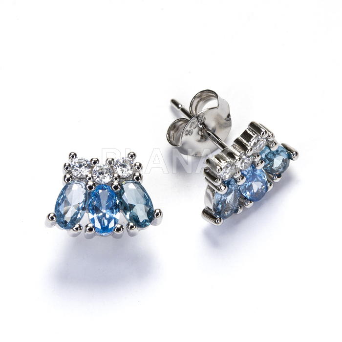 Pendientes en plata de ley rodiada y Circonitas Azules.   