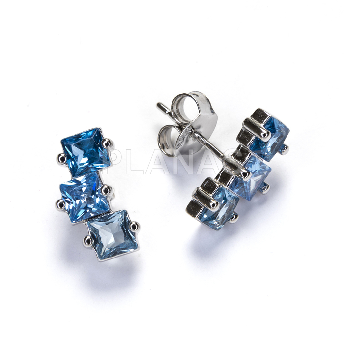 Pendientes en plata de ley rodiada y Circonitas Azules.   