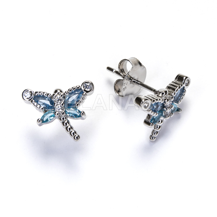 Pendientes en plata de ley rodiada y Circonitas Azules. LIBELULA.