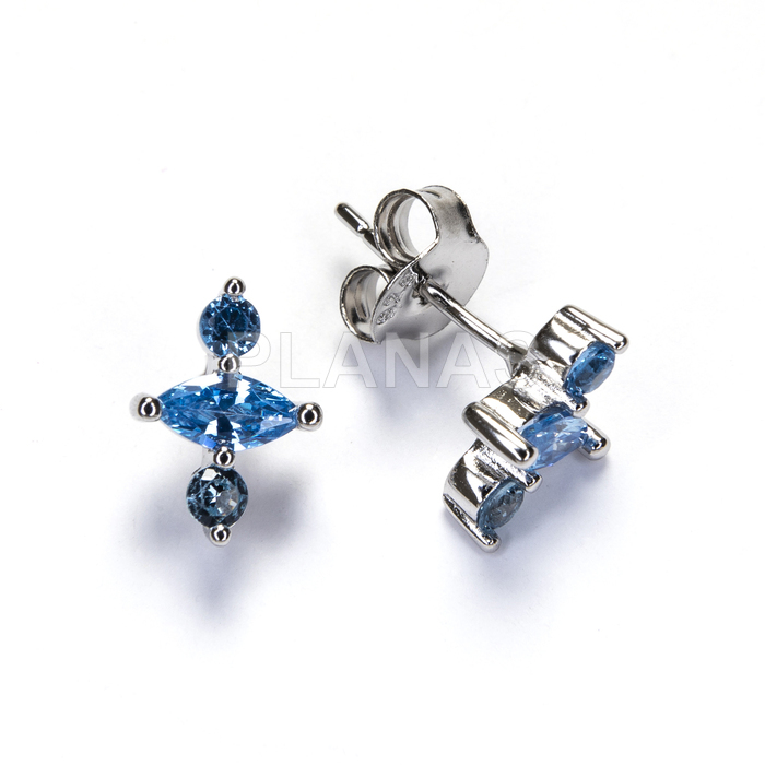 Pendientes en plata de ley rodiada y Circonitas Azules.   