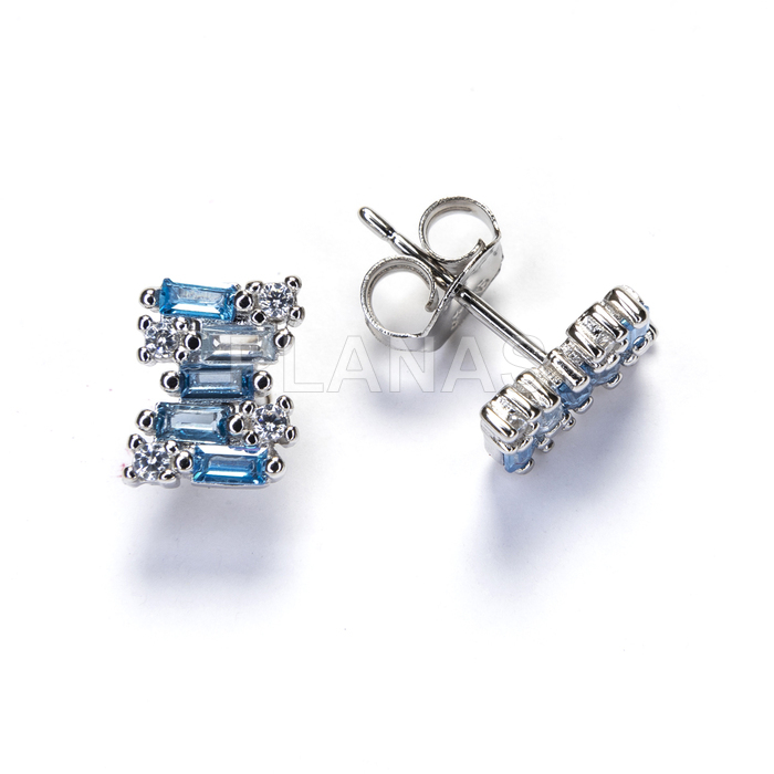 Pendientes en plata de ley rodiada y Circonitas Azules.   