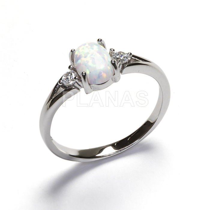 Anillo en Plata de ley Rodiada con Circonitas y OPALO.