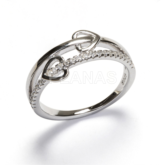Anillo en Plata de ley Rodiada y Circonitas Blanca.  CORAZÓNES.
