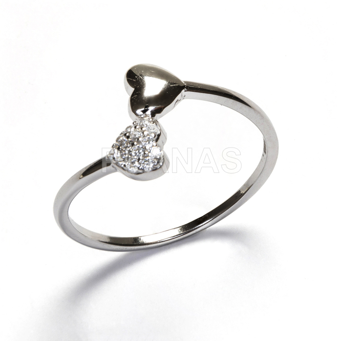 Anillo en Plata de ley Rodiada y Circonitas. CORAZONES.  