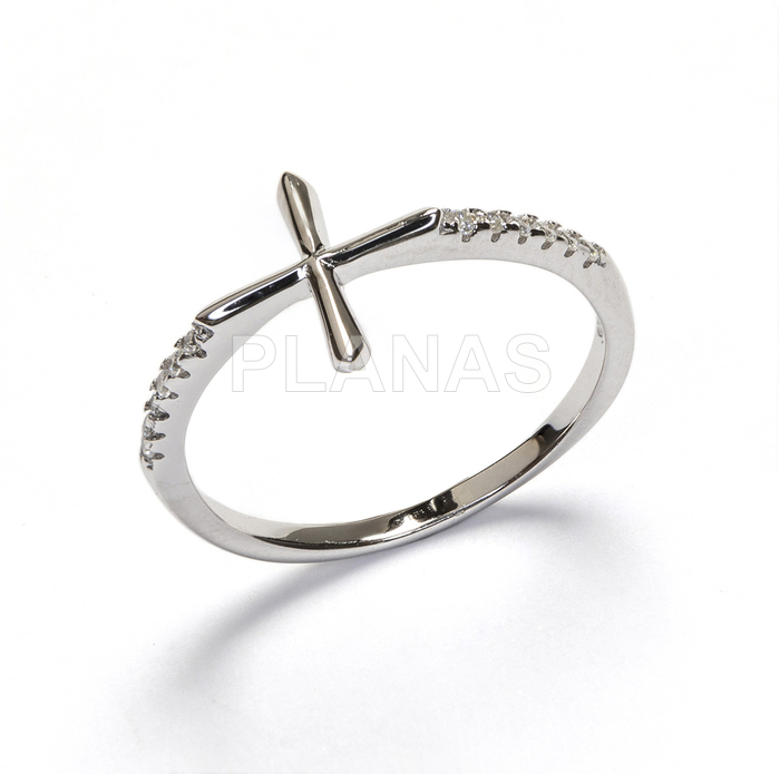 Anillos en Plata de ley Rodiada y Circonitas. CRUZ.  