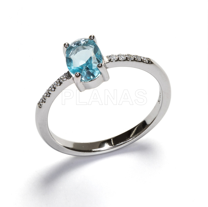 Anillos en Plata de ley Rodiada y Circonita AGUAMARINA.  
