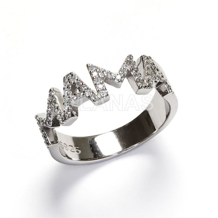 Anillo en Plata de ley Rodiada y Circonitas. MAMA.